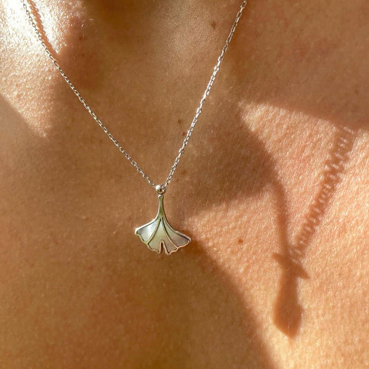 GINKO - Collier Pendentif Nacre en Argent Massif 925